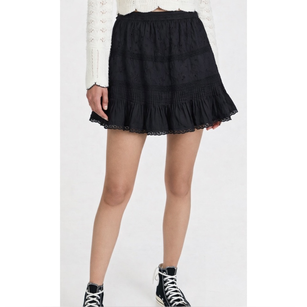 UNSUBSCRIBED | NWT Tiered Eyelet Embroidered Short Skirt in Black, Size Small
